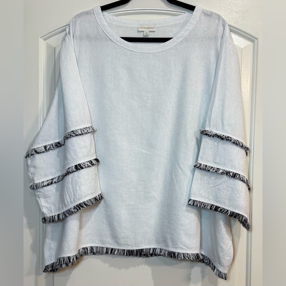 Cynthia Rowley White Blouse with Black Fringe